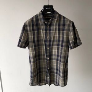 A.P.C. Blue and Gray Plaid Casual Button Down Shirt